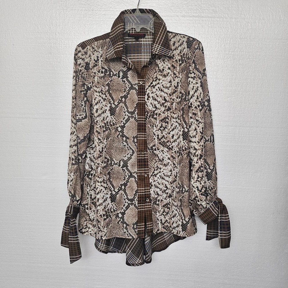Mishca brown and beige snake print button up blouse